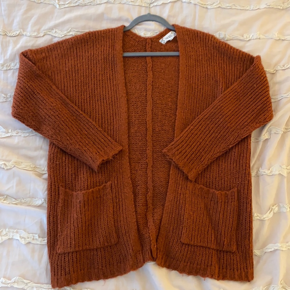 Pink Rose Burnt Orange Cardigan Sweater